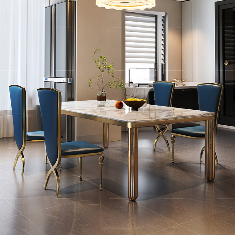 Luxury Marble Dining Table with Blue Leather Chairs - Elegant Modern Design for Your Home hlkwd-4104