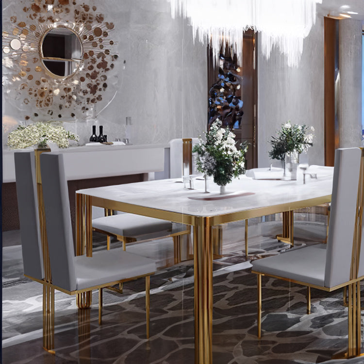 Luxury Marble Dining Table with Blue Leather Chairs - Elegant Modern Design for Your Home hlkwd-4104