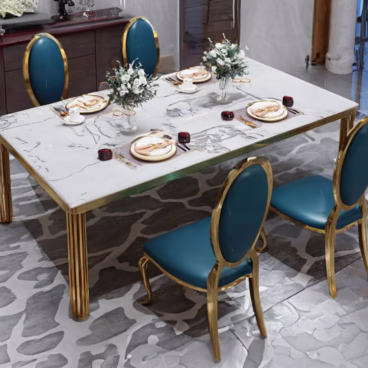 Luxury Marble Dining Table with Blue Leather Chairs - Elegant Modern Design for Your Home hlkwd-4104