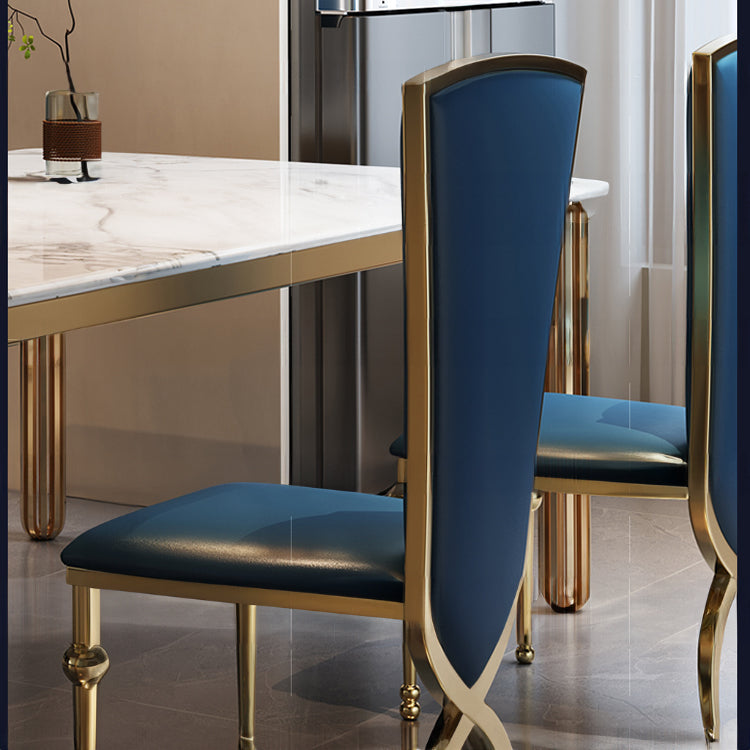 Luxury Marble Dining Table with Blue Leather Chairs - Elegant Modern Design for Your Home hlkwd-4104