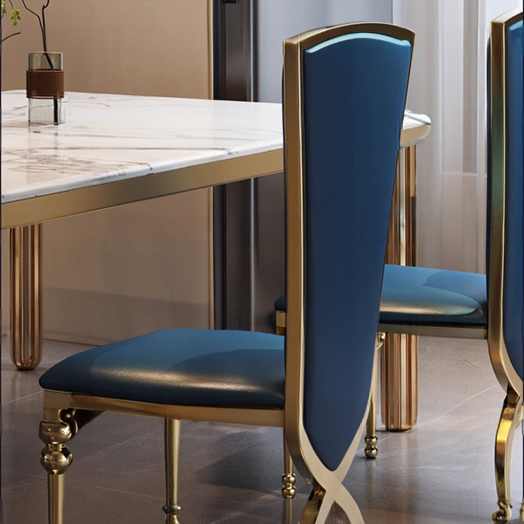 Luxury Marble Dining Table with Blue Leather Chairs - Elegant Modern Design for Your Home hlkwd-4104