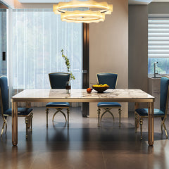 Luxury Marble Dining Table with Blue Leather Chairs - Elegant Modern Design for Your Home hlkwd-4104