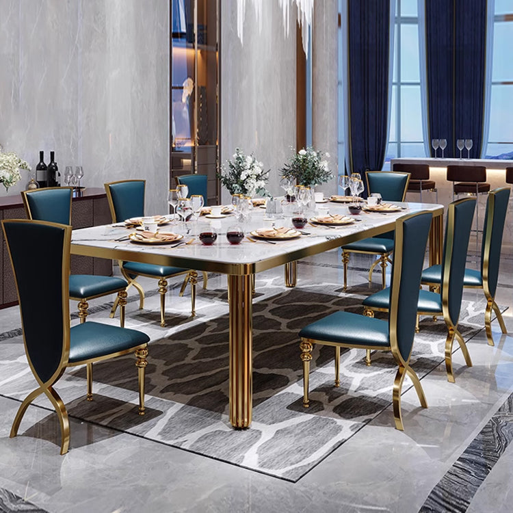 Luxury Marble Dining Table with Blue Leather Chairs - Elegant Modern Design for Your Home hlkwd-4104