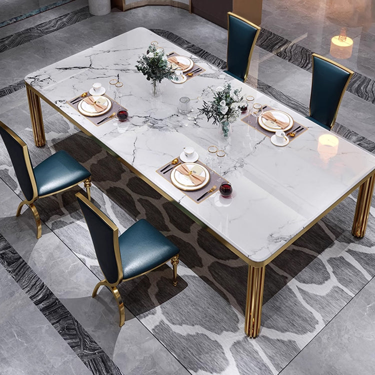 Luxury Marble Dining Table with Blue Leather Chairs - Elegant Modern Design for Your Home hlkwd-4104