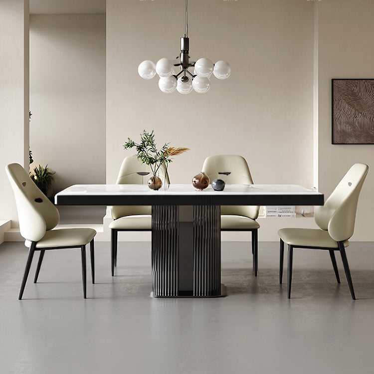 Modern Ceramic Sintered Stone Dining Table with Stainless Steel Base - Elegant Rectangular Dining Room Furniture hlkwd-4106