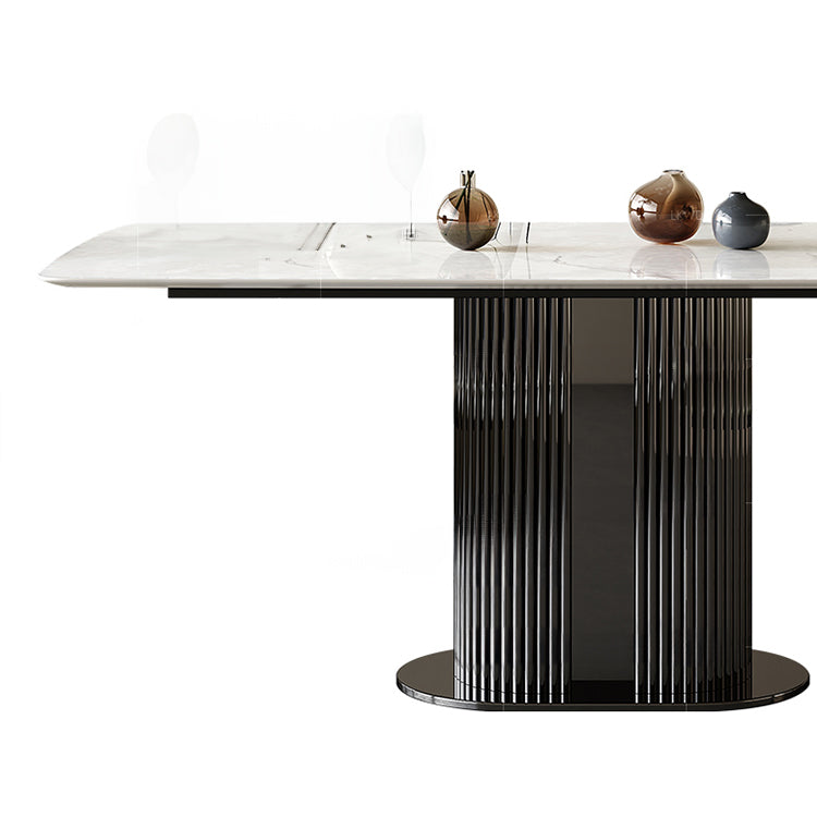 Modern Ceramic Sintered Stone Dining Table with Stainless Steel Base - Elegant Rectangular Dining Room Furniture hlkwd-4106