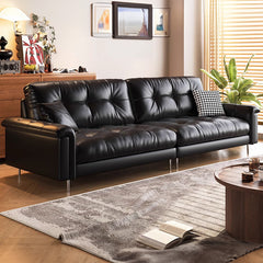 Luxurious Black Leather Sofa with Goose Down and Latex Cushioning for Ultimate Comfort hlkwd-4108