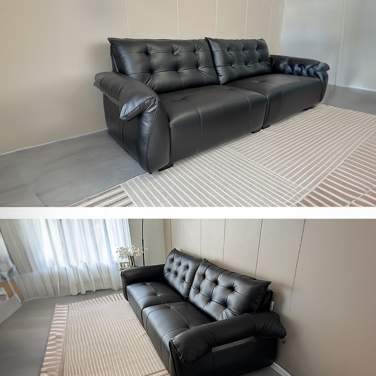 Luxurious Black Leather Sofa with Goose Down and Latex Cushioning for Ultimate Comfort hlkwd-4108