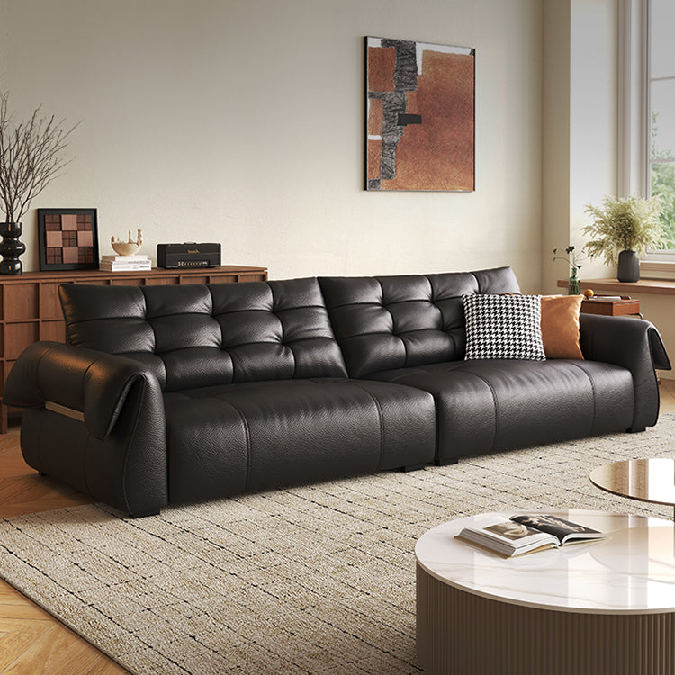 Luxurious Black Leather Sofa with Goose Down and Latex Cushioning for Ultimate Comfort hlkwd-4108