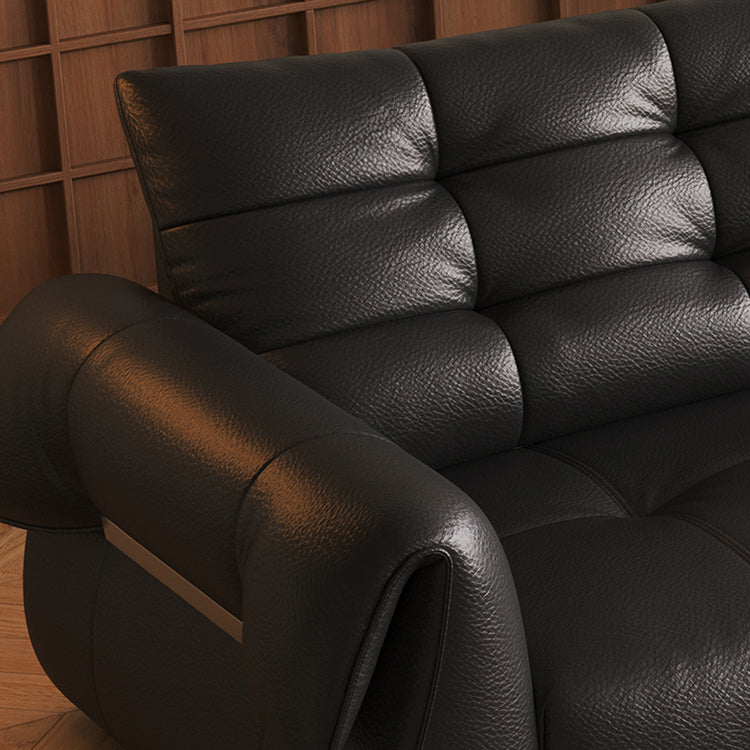 Luxurious Black Leather Sofa with Goose Down and Latex Cushioning for Ultimate Comfort hlkwd-4108