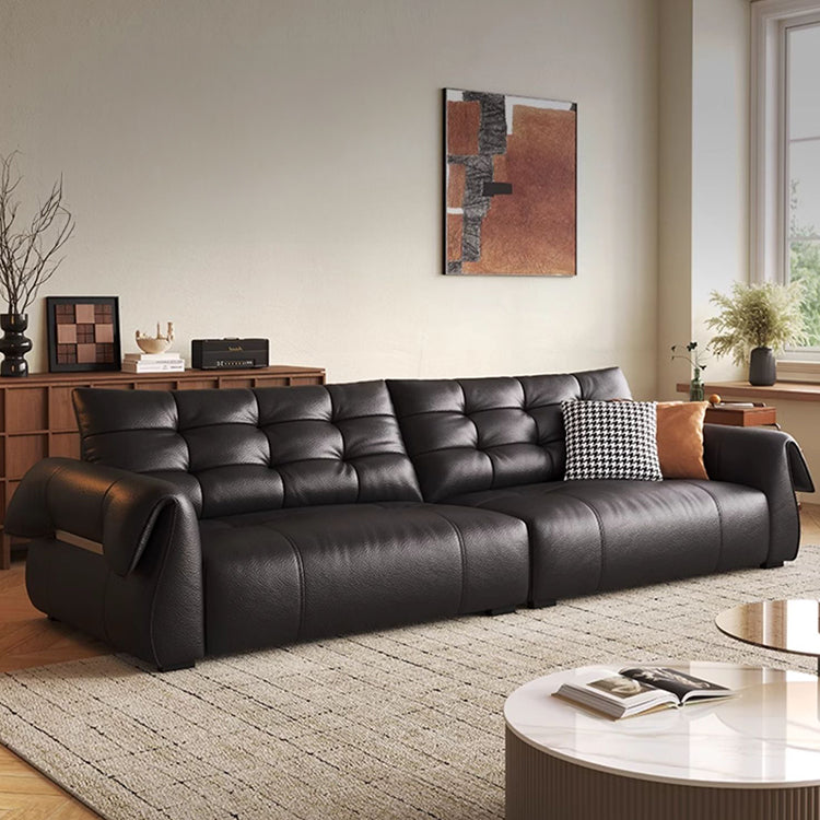 Luxurious Black Leather Sofa with Goose Down and Latex Cushioning for Ultimate Comfort hlkwd-4108