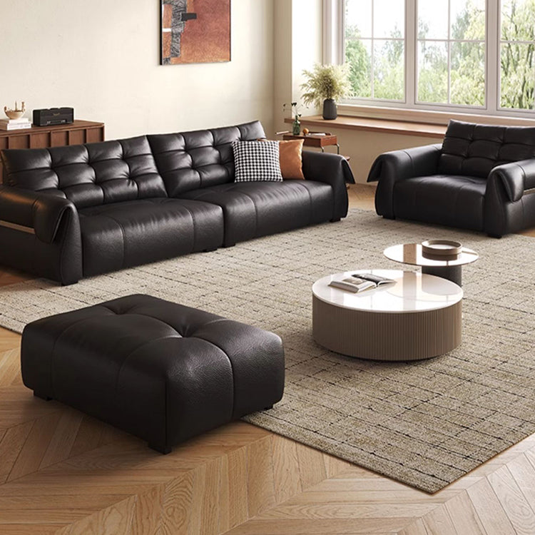 Luxurious Black Leather Sofa with Goose Down and Latex Cushioning for Ultimate Comfort hlkwd-4108