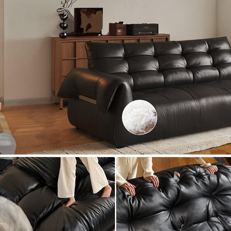 Luxurious Black Leather Sofa with Goose Down and Latex Cushioning for Ultimate Comfort hlkwd-4108