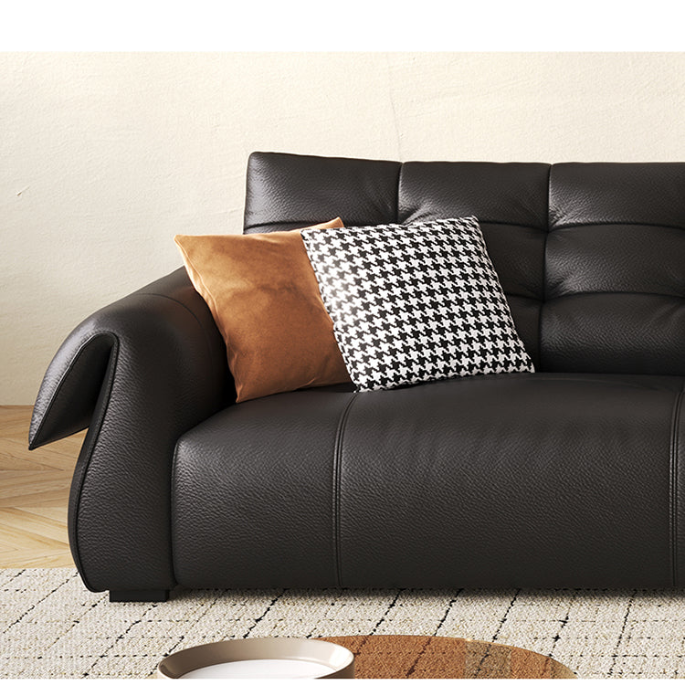 Luxurious Black Leather Sofa with Goose Down and Latex Cushioning for Ultimate Comfort hlkwd-4108