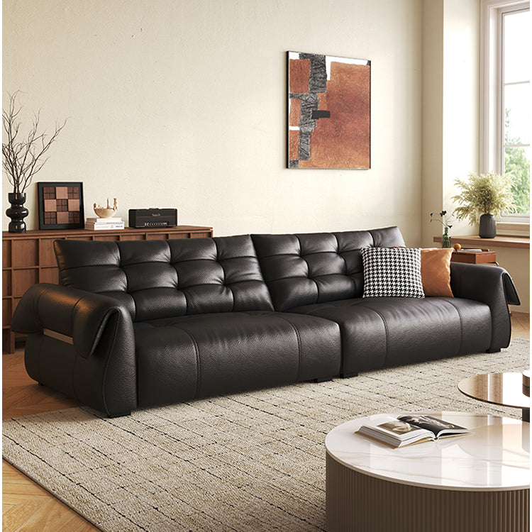 Luxurious Black Leather Sofa with Goose Down and Latex Cushioning for Ultimate Comfort hlkwd-4108