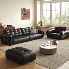 Luxurious Black Leather Sofa with Goose Down and Latex Cushioning for Ultimate Comfort hlkwd-4108