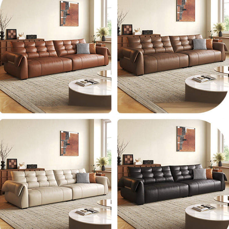 Luxurious Black Leather Sofa with Goose Down and Latex Cushioning for Ultimate Comfort hlkwd-4108