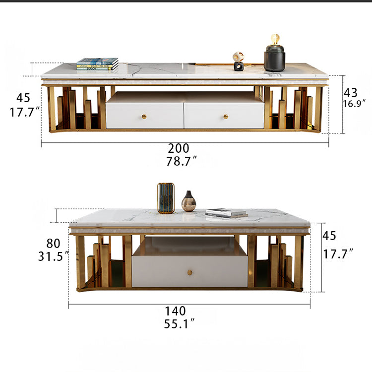 Luxury Modern TV Stand – Solid Wood, Marble, and Stainless Steel Entertainment Center hlkwd-4109