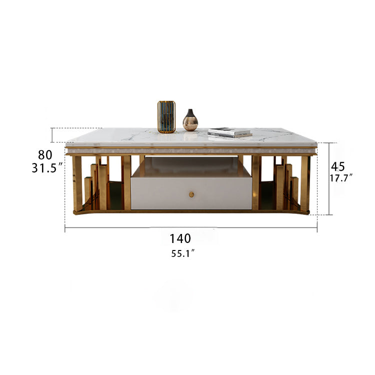 Luxurious Solid Wood Marble Coffee Table with Stainless Steel Accents hlkwd-4110