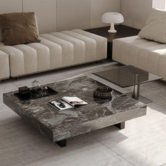 Modern Coffee Table - Ceramic Sintered Stone & Tempered Glass Design for Living Room hlkwd-4115