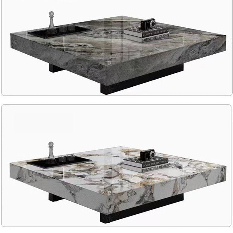 Modern Coffee Table - Ceramic Sintered Stone & Tempered Glass Design for Living Room hlkwd-4115