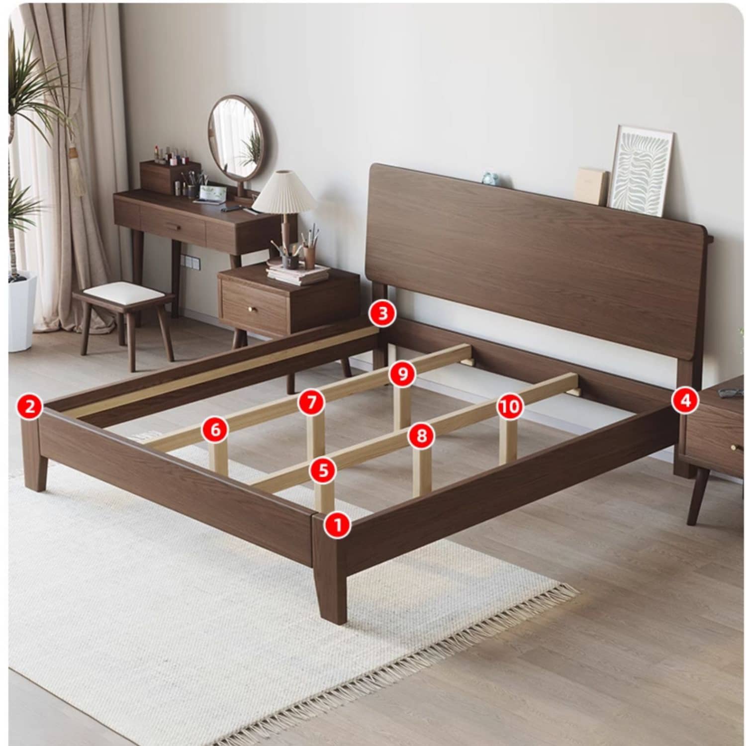 Luxurious Solid Brown Rubberwood Pine Bed Frame - Stylish & Durable Design hmak-236