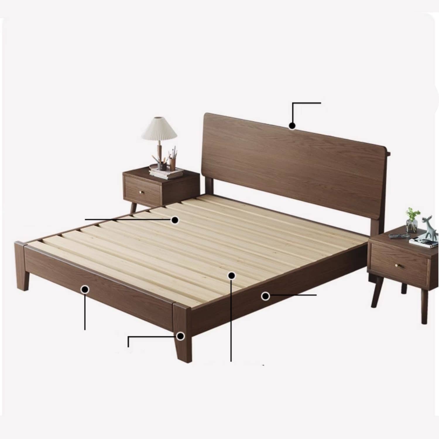 Luxurious Solid Brown Rubberwood Pine Bed Frame - Stylish & Durable Design hmak-236