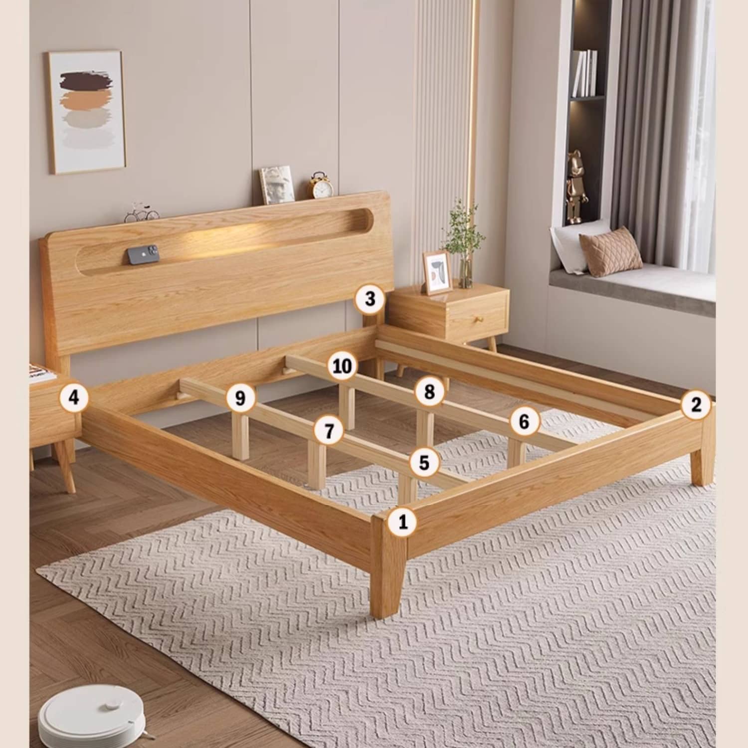 Premium Natural Rubber Wood Pine Bed Frame - Sturdy & Stylish Design hmak-237