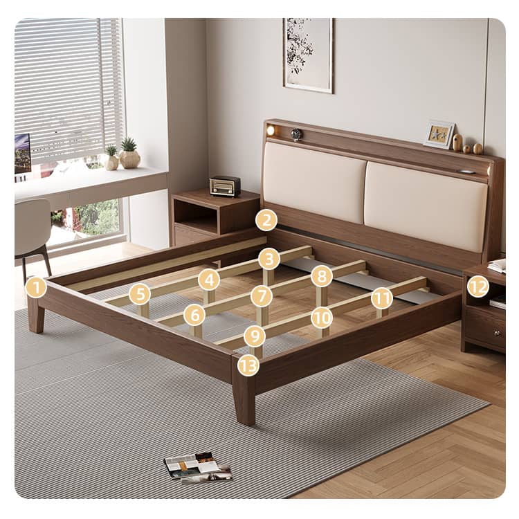 Luxurious Bed Frame in Brown Rubber Wood and Pine - Sturdy & Elegant Design hmak-240