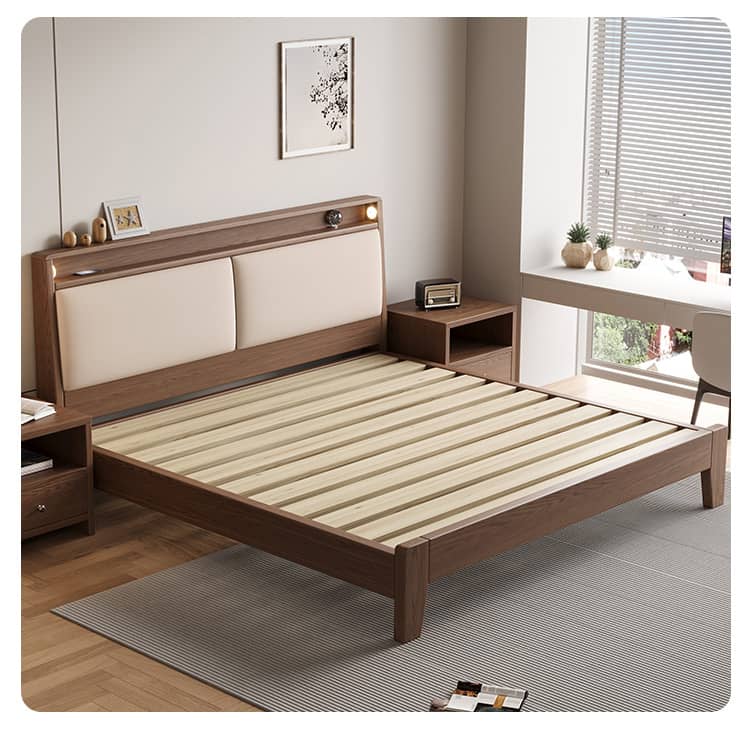 Luxurious Bed Frame in Brown Rubber Wood and Pine - Sturdy & Elegant Design hmak-240