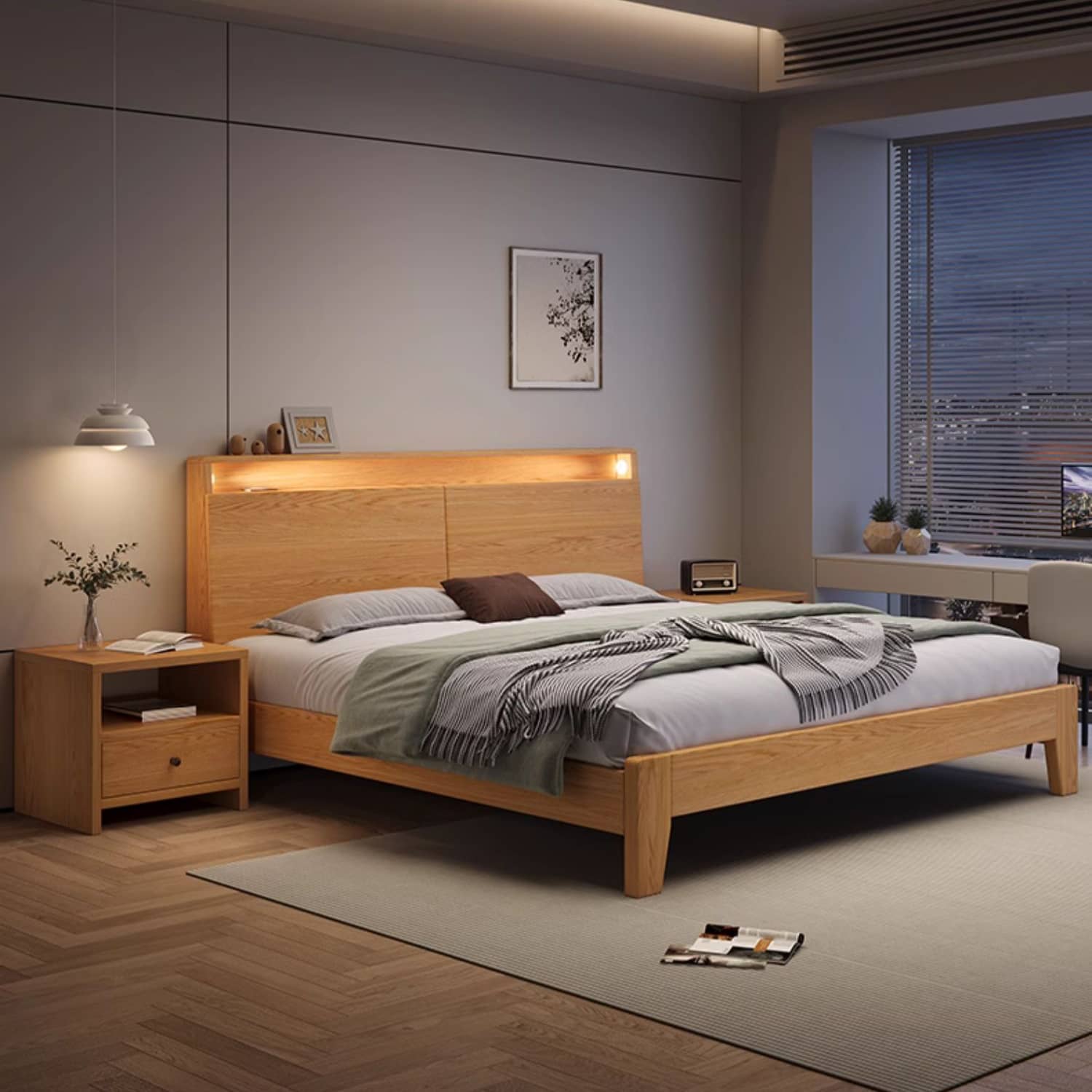 Charming Rubber Wood Pine Bed Frame in Natural Finish - Perfect for Any Bedroom Decor hmak-241