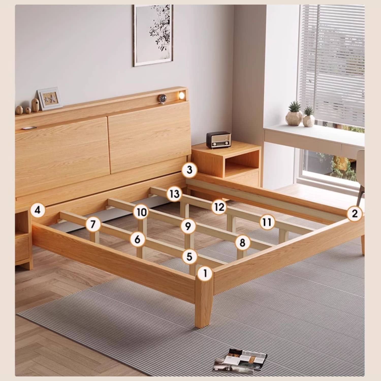 Charming Rubber Wood Pine Bed Frame in Natural Finish - Perfect for Any Bedroom Decor hmak-241