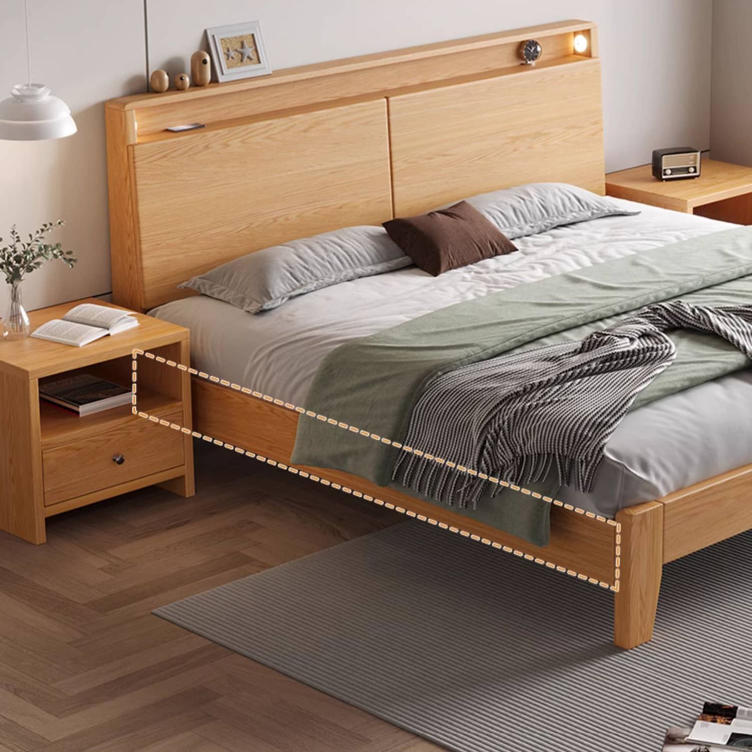 Charming Rubber Wood Pine Bed Frame in Natural Finish - Perfect for Any Bedroom Decor hmak-241