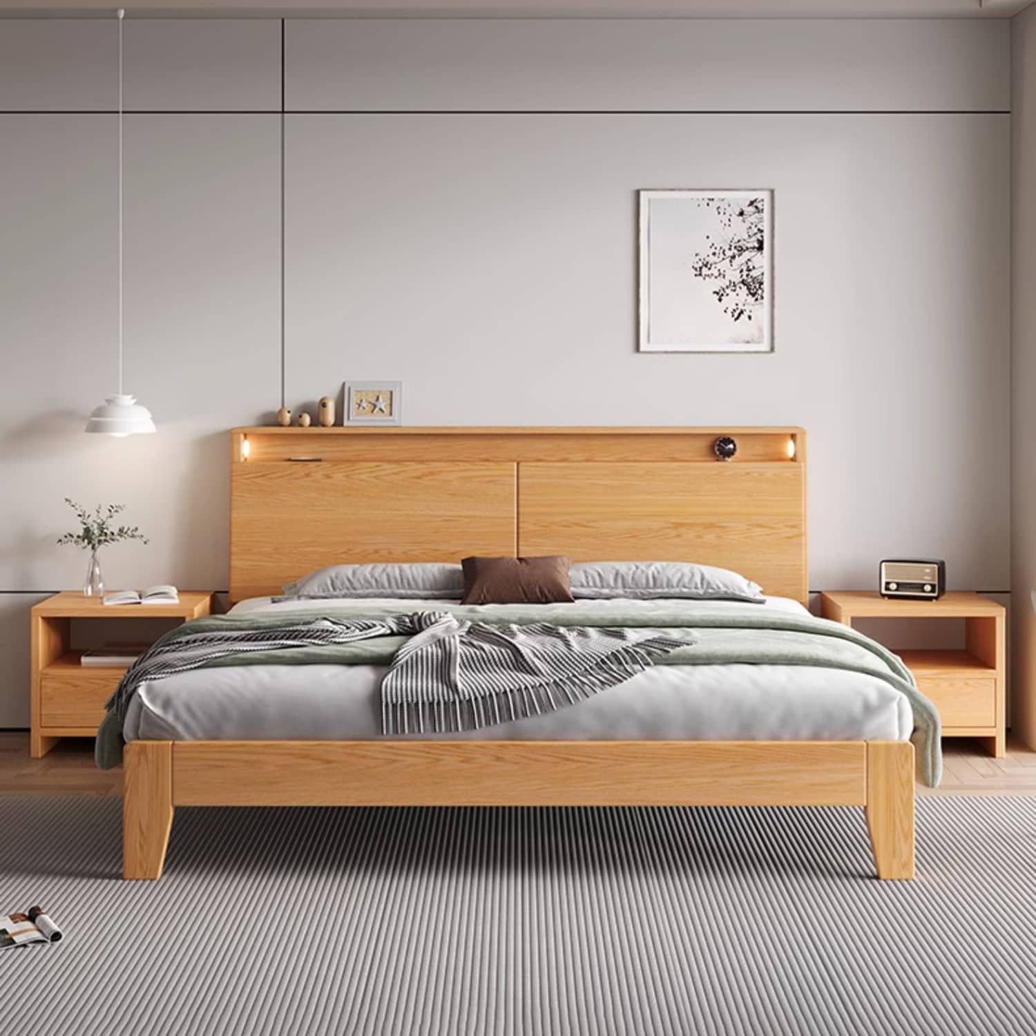 Charming Rubber Wood Pine Bed Frame in Natural Finish - Perfect for Any Bedroom Decor hmak-241