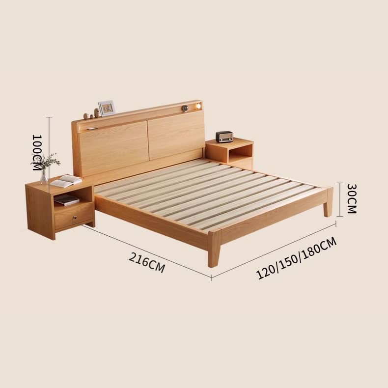 Charming Rubber Wood Pine Bed Frame in Natural Finish - Perfect for Any Bedroom Decor hmak-241