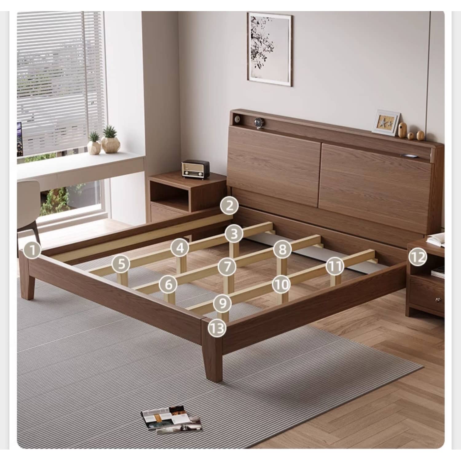 Stunning Bed Frame in Rich Brown Rubber Wood and Pine - Elegant Bedroom Upgrade hmak-242