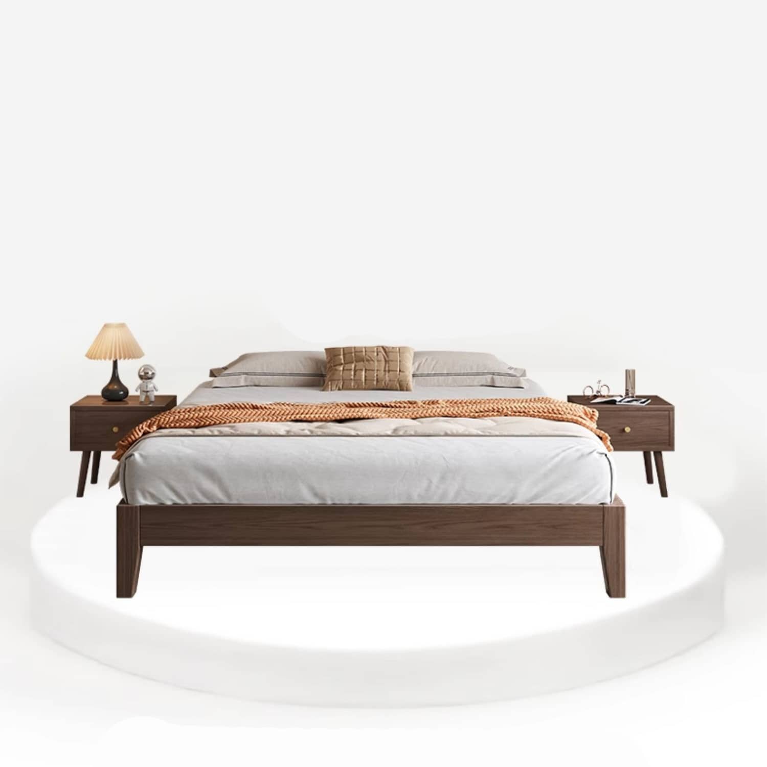 Elegant Brown Rubber Wood Pine Bed - Durable & Stylish Bedroom Furniture hmak-245