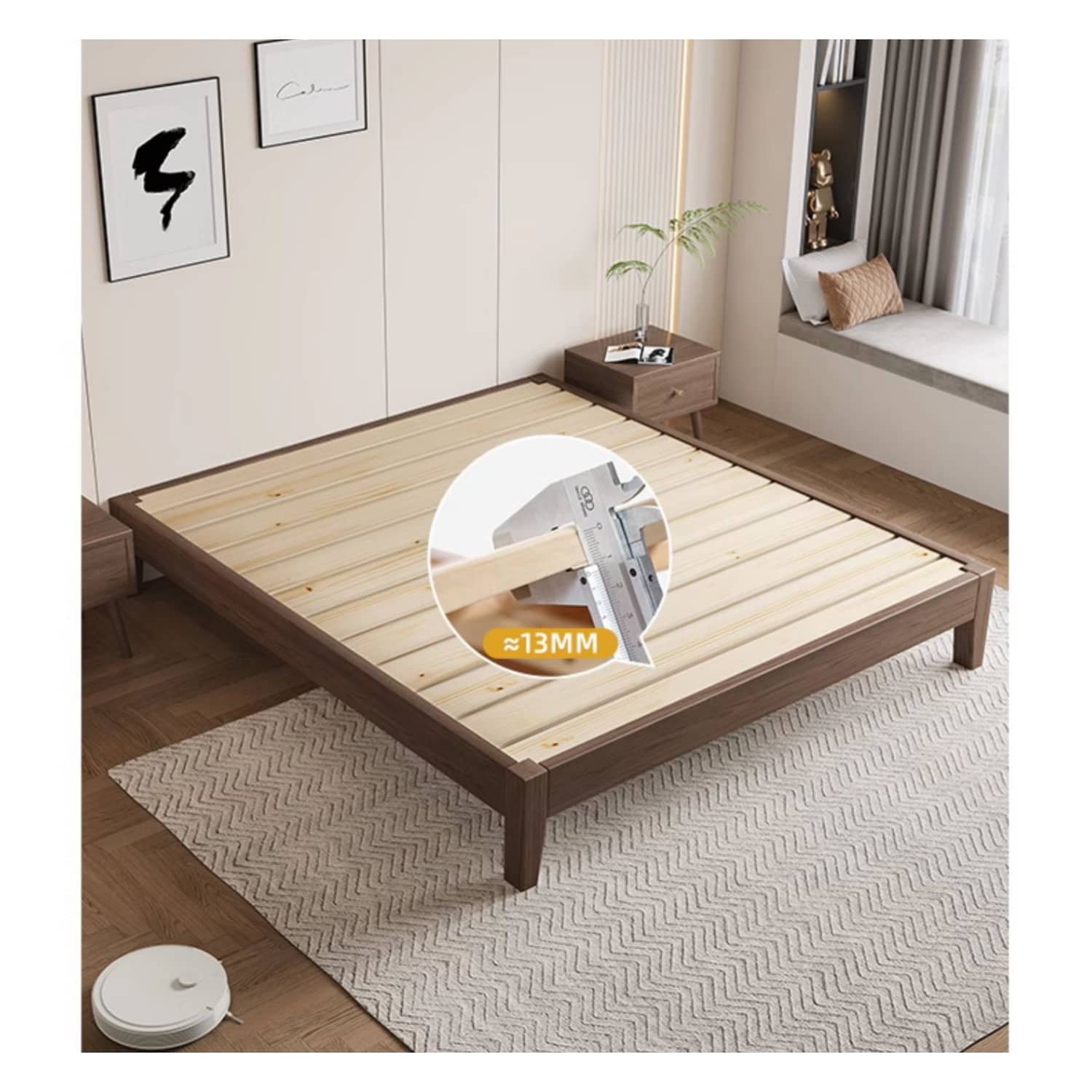 Elegant Brown Rubber Wood Pine Bed - Durable & Stylish Bedroom Furniture hmak-245