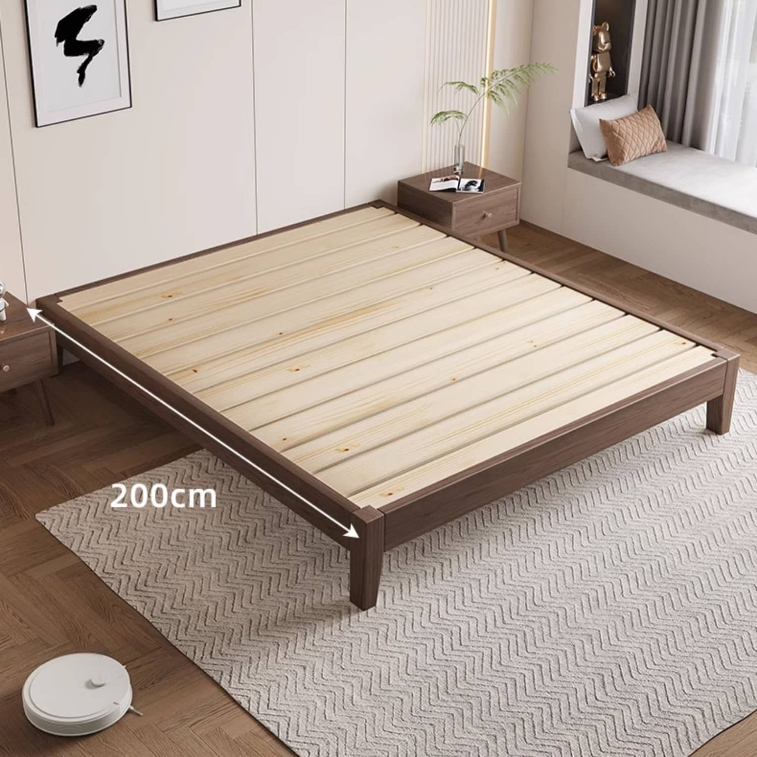 Elegant Brown Rubber Wood Pine Bed - Durable & Stylish Bedroom Furniture hmak-245