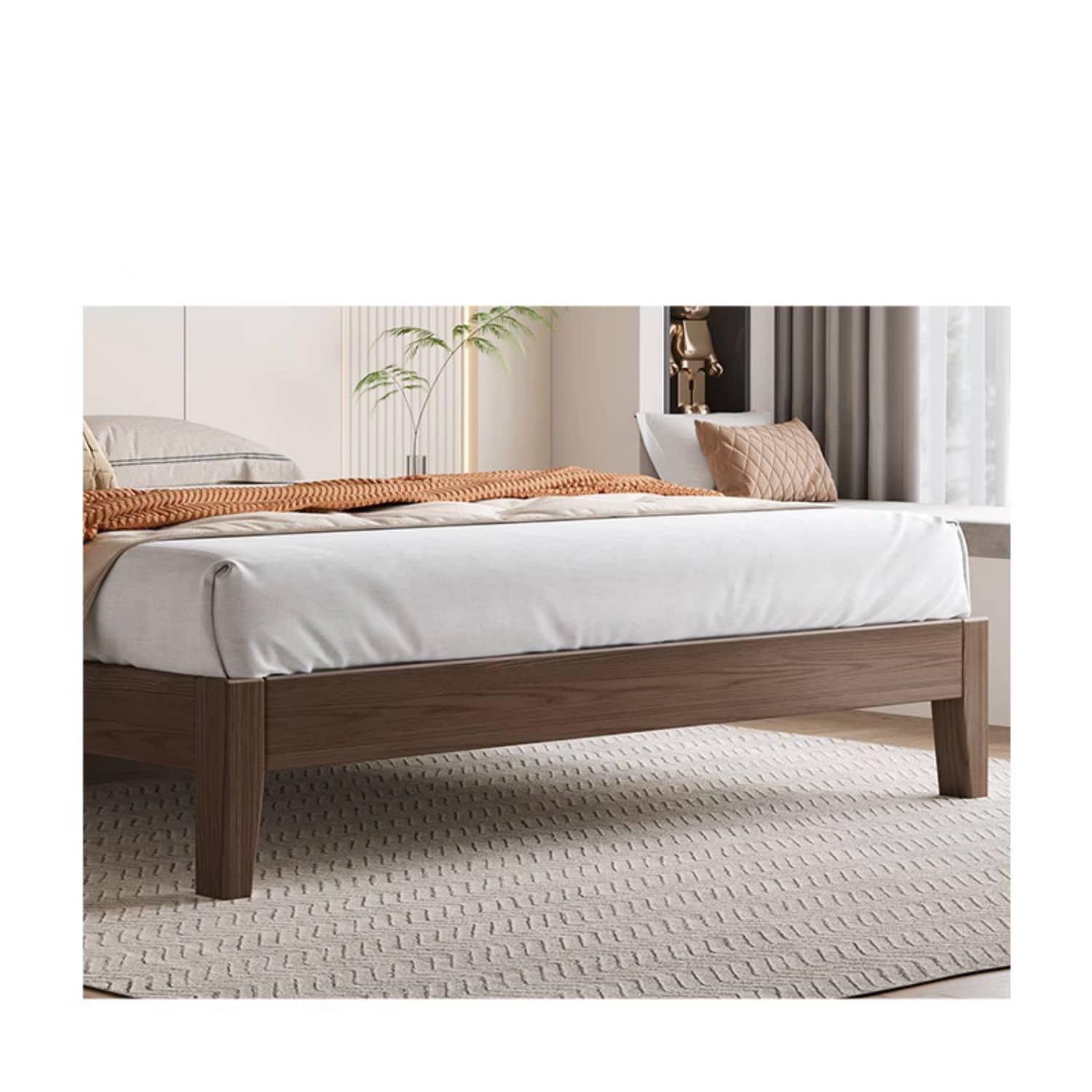 Elegant Brown Rubber Wood Pine Bed - Durable & Stylish Bedroom Furniture hmak-245