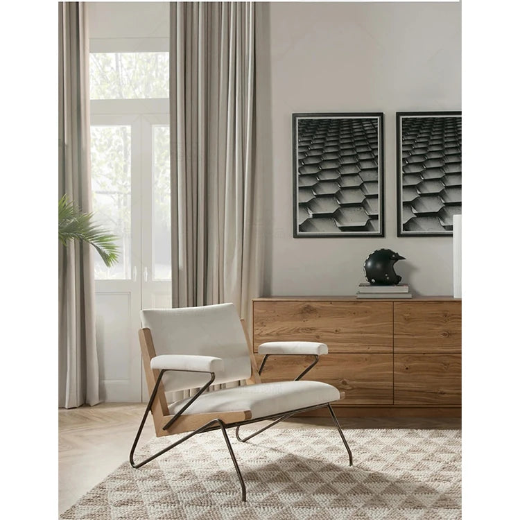 Stylish Oak and Cotton-Linen Accent Chair for Modern Living Spaces hmr-4785