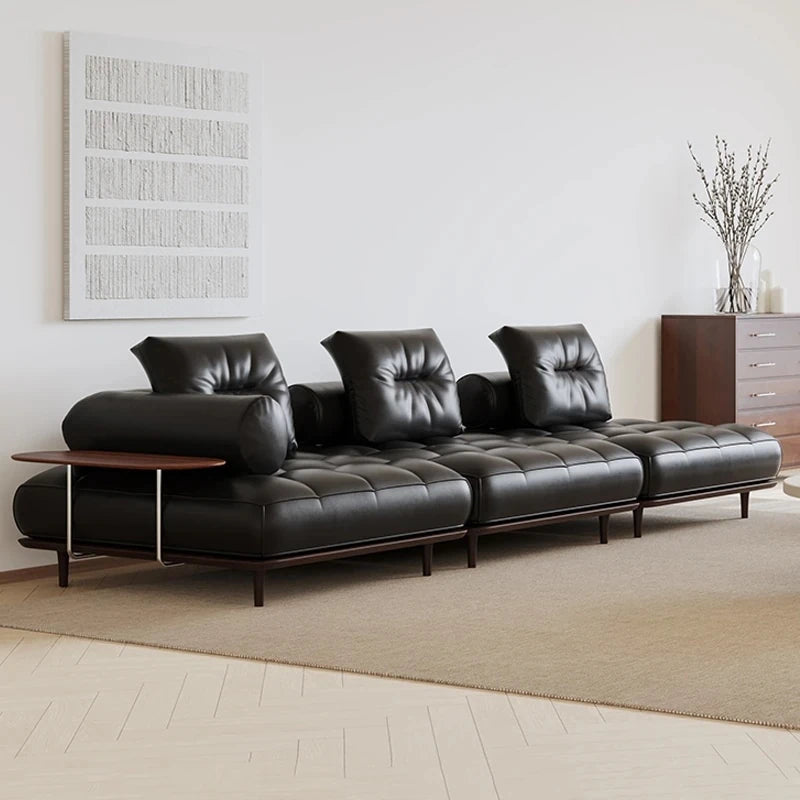 Luxurious Stainless Cowhide Leather Sofa with Ash Wood Accent – Modern Comfort for Your Living Room hmr-4792