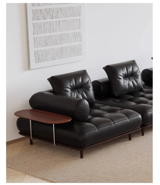 Luxurious Stainless Cowhide Leather Sofa with Ash Wood Accent – Modern Comfort for Your Living Room hmr-4792