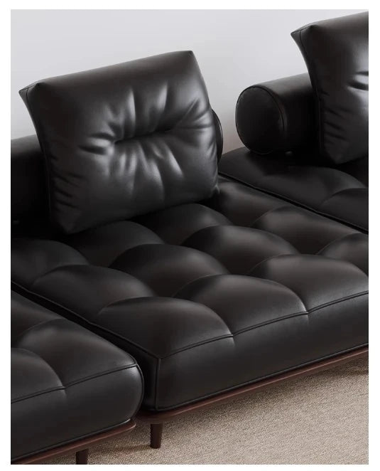 Luxurious Stainless Cowhide Leather Sofa with Ash Wood Accent – Modern Comfort for Your Living Room hmr-4792