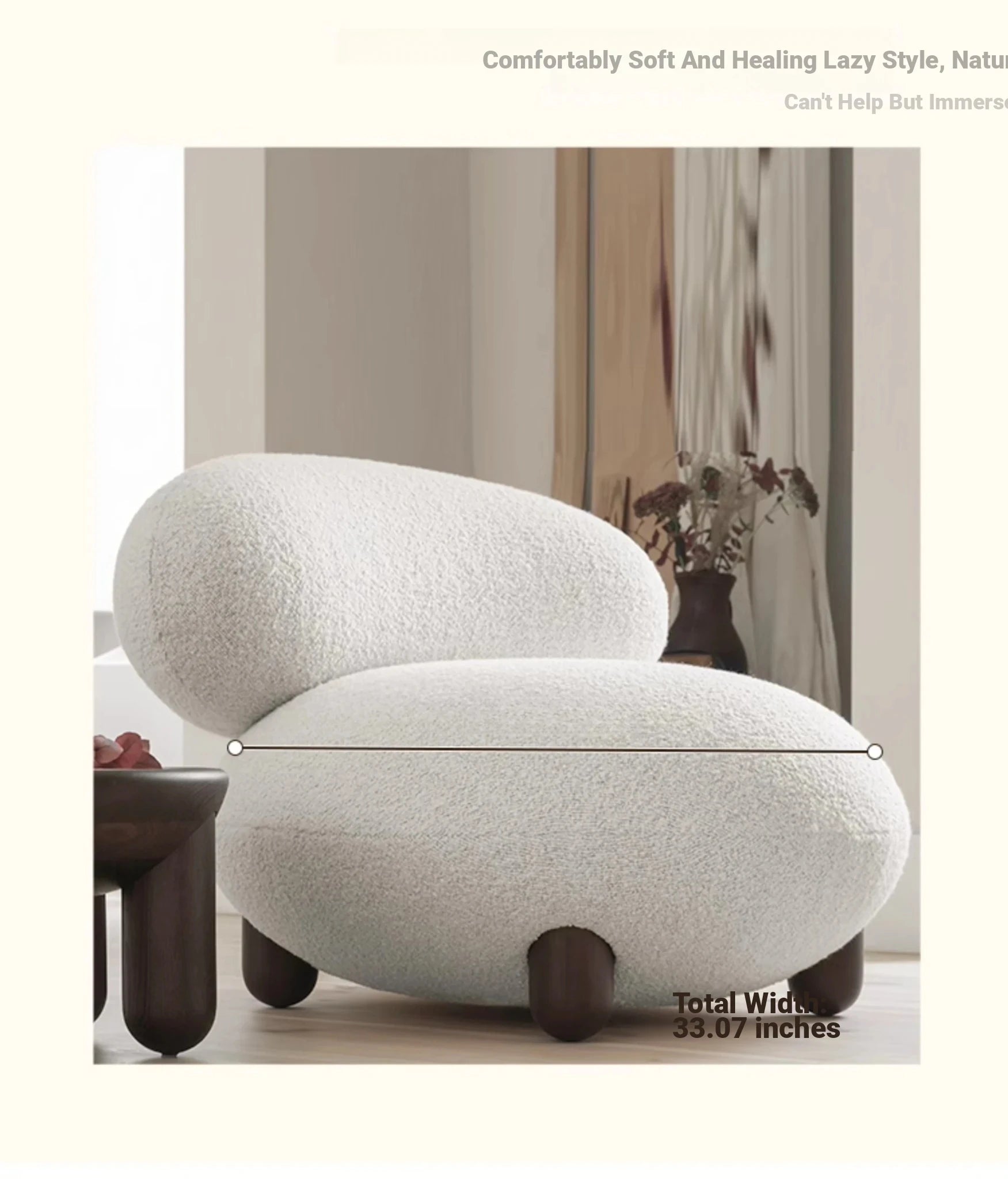 Cozy Ash Wood Chair with Faux Lambswool Upholstery – Modern Accent Seating for Stylish Living Spaces hmr-4793