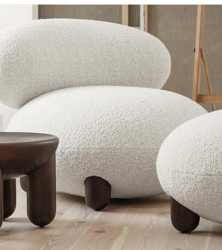Cozy Ash Wood Chair with Faux Lambswool Upholstery – Modern Accent Seating for Stylish Living Spaces hmr-4793