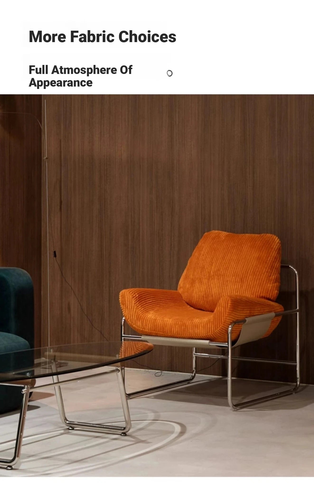Stylish Synthetic Leather and Corduroy Accent Chair with Stainless Steel Frame - Cozy Modern Furniture for Living Room or Office hmr-4795