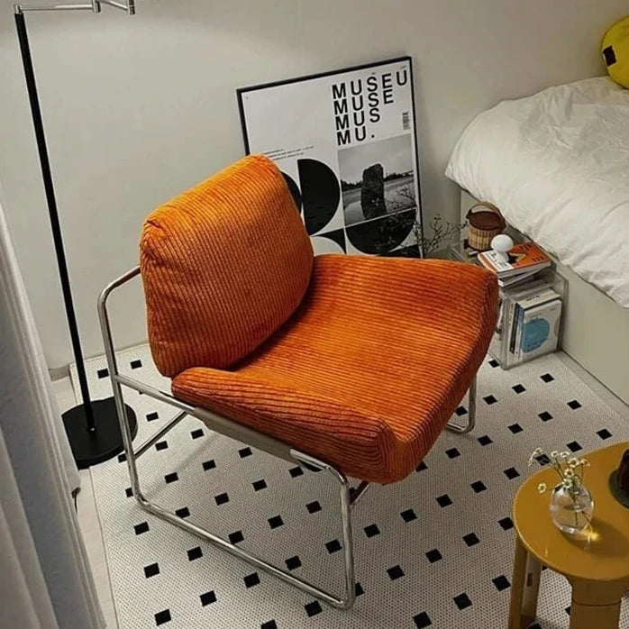 Stylish Synthetic Leather and Corduroy Accent Chair with Stainless Steel Frame - Cozy Modern Furniture for Living Room or Office hmr-4795