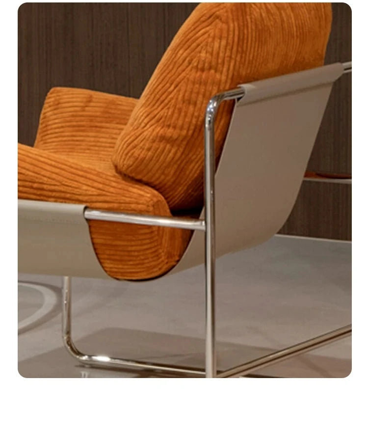 Stylish Synthetic Leather and Corduroy Accent Chair with Stainless Steel Frame - Cozy Modern Furniture for Living Room or Office hmr-4795