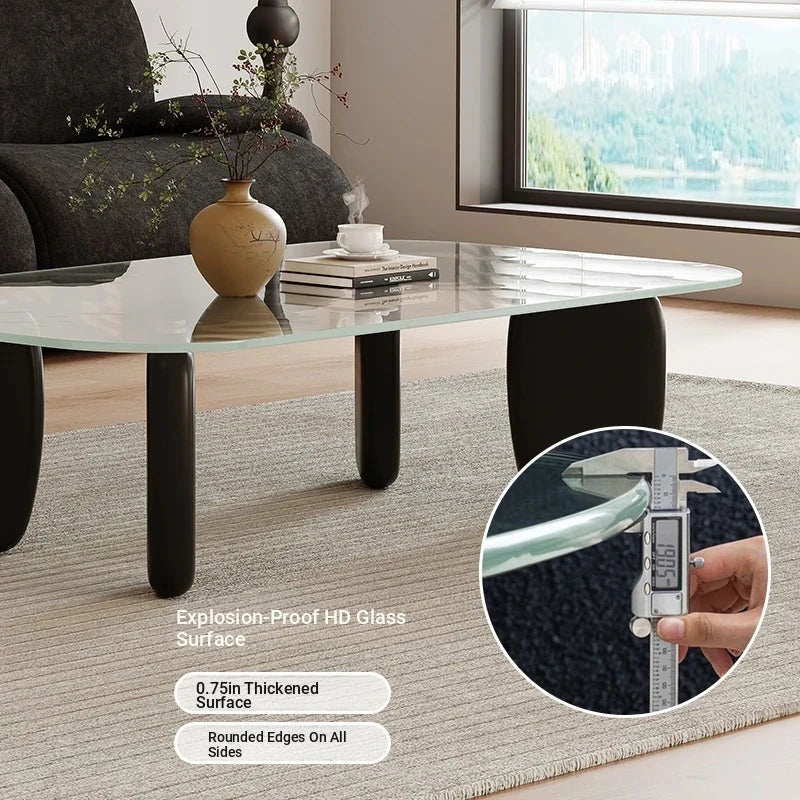 Stylish Tempered Glass and Ash Wood Coffee Table - Modern Design with Rounded Edges, 0.75in Thickened Surface, Perfect for Living Room Décor hmr-4796
